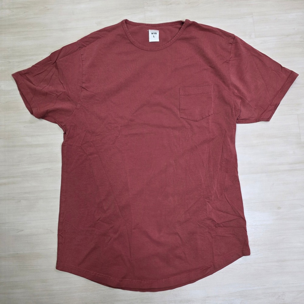 WYR Mens Large‎ Burgundy Red Pocket T-Shirt Short Sleeve Curved Hem Size Large